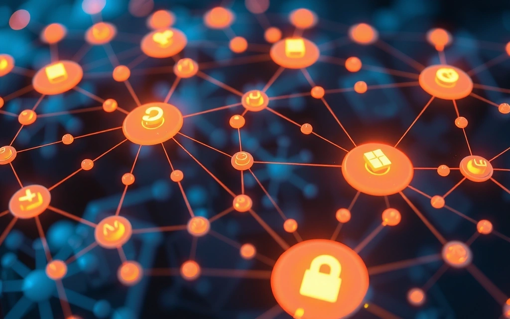 Illustrazione di dati digitali che fluiscono attraverso un network, rappresentando la privacy e la sicurezza delle informazioni.